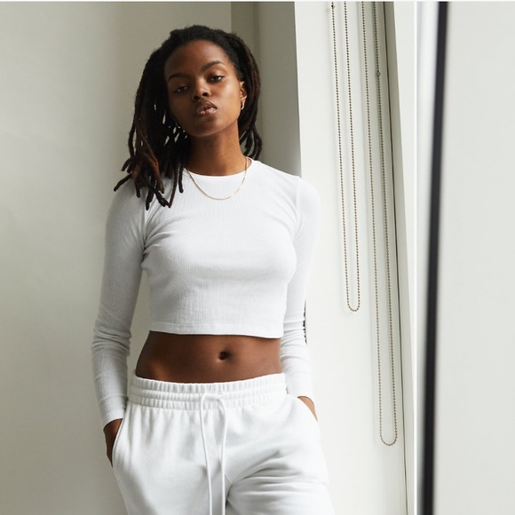 Aritzia Tna White Cropped Ribbed Long 